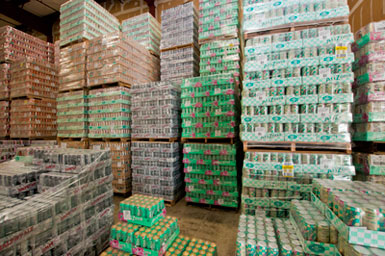 Soft Drinks in Warehouse Ready to be Distributed